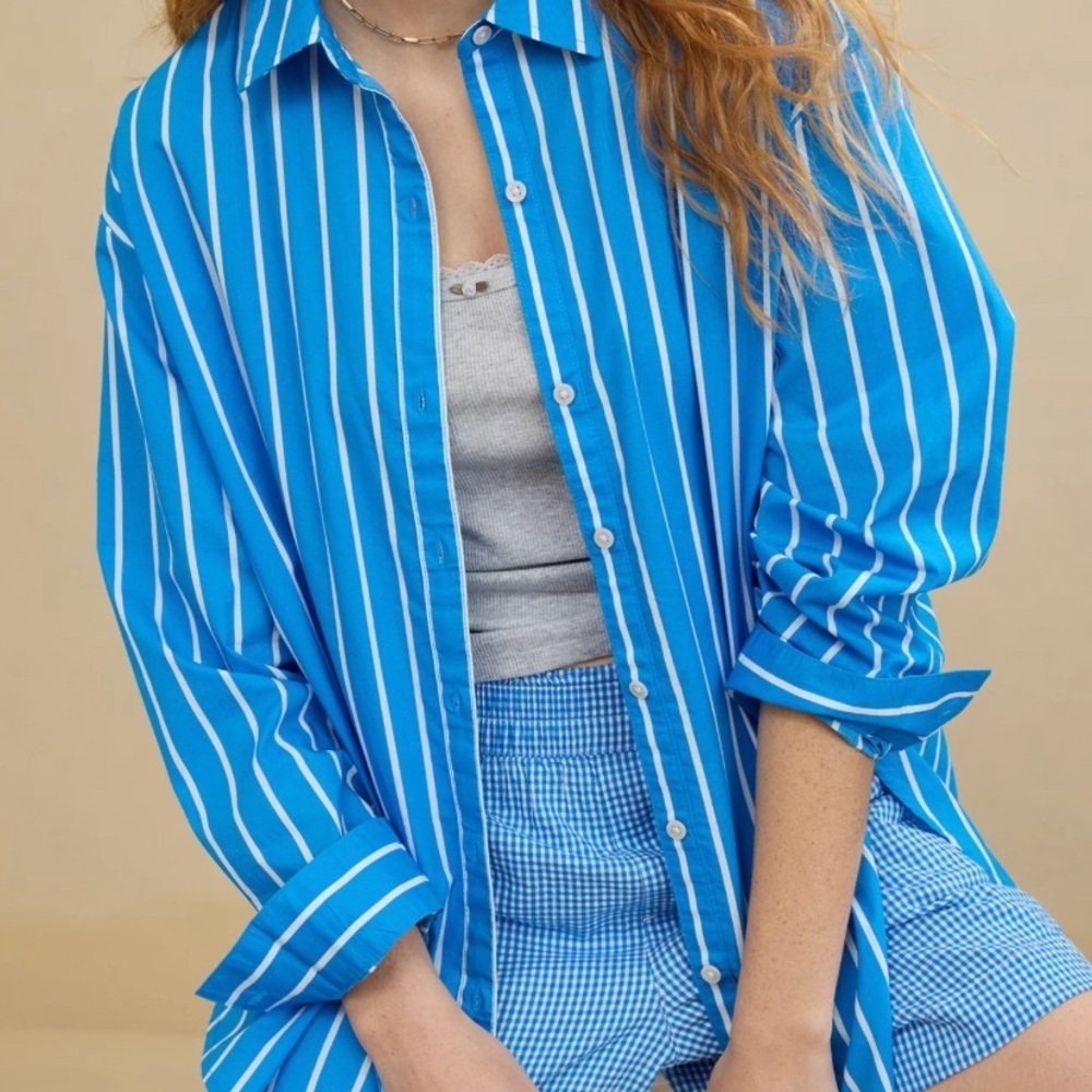 Aerie Blue and White Striped Shirt XS